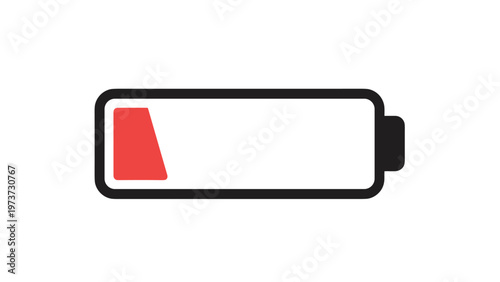 Obraz na płótnie Critically low battery level indicator, showing a red segment in a simple, minimalist graphic design, signifying depleted power