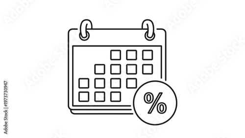 Calendar icon paired with a percentage symbol, representing special discounts, financial events, or promotional offers scheduled on a specific date.