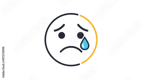 A distinct sad emoji featuring a teardrop, presented in a unique split style with one half colorful and the other an outline, expressing sorrow.
