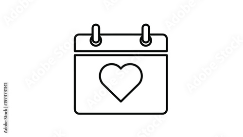 Simple outline icon of a calendar with a heart symbol on one of its date squares, signifying a special or loved date, for romantic planning.