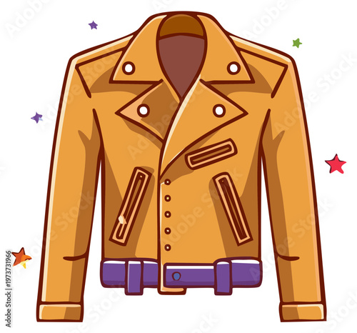 Stylish yellow biker jacket cartoon vector illustration