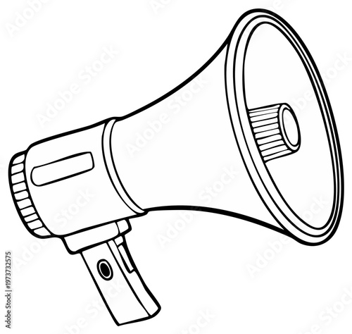 Megaphone Illustration Loudspeaker Public Announcement Tool Horn Alert Outline Drawing Vector Black and White