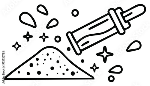Outline Illustration of Pipette, Magic Dust, and Stars for Witchcraft Rituals or Herbal Remedy Preparation