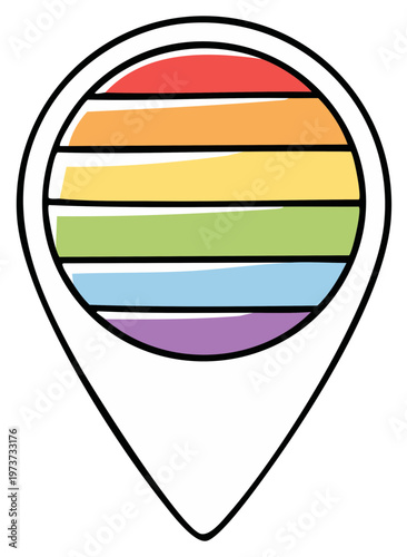 Pride Flag Map Pointer Icon Representing LGBTQ+ Community and Location on Digital Platforms