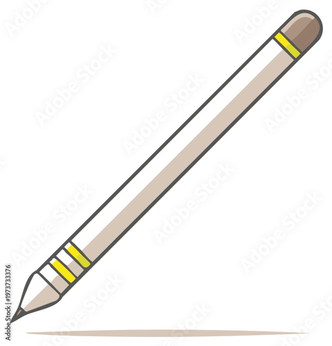 Cartoon pencil illustration with eraser and angled tip, perfect for art and education projects.