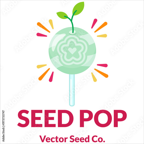 Mint Seed Pop Lollipop Candy Vector with Sprout Leaves Flat Design