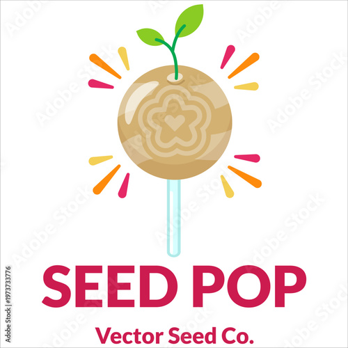 Brown Seed Pop Lollipop Candy Vector with Sprout Leaves Flat Design