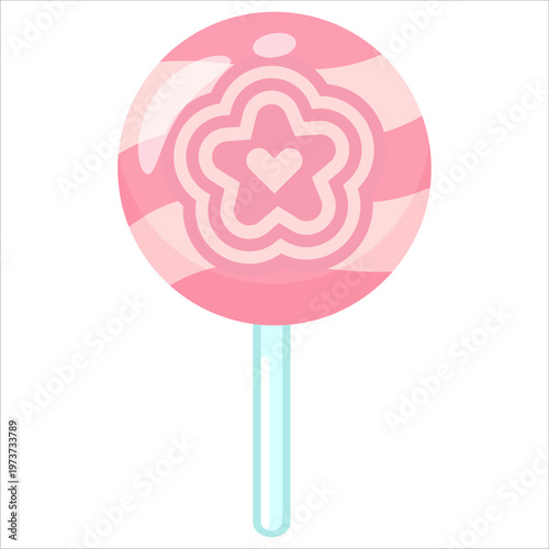 Light Pink Lollipop Candy Vector Flat Design Sweet Round Illustration