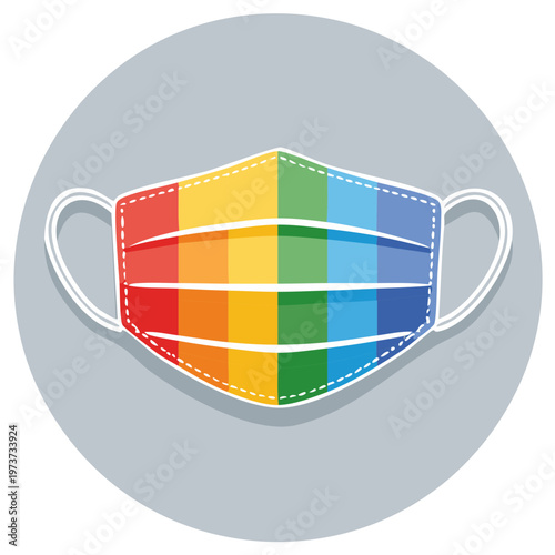 Rainbow Striped Face Mask Illustration Symbolizing Diversity and Protection