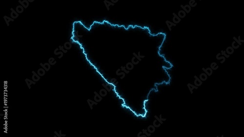 Bosnia and Herzegovina glowing neon map animation with electric edges modern geographic digital art background theme