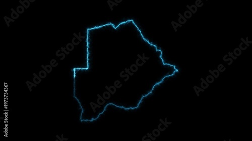 Abstract Botswana map animation with blue neon light border on dark background technology style visualization concept