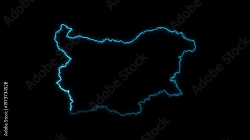 Bulgaria glowing neon map animation digital futuristic border outline geographic country visual black background