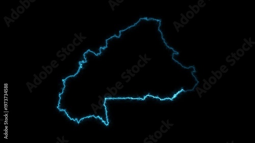 Burkina Faso glowing neon outline map animation digital futuristic border geographic visualization black background