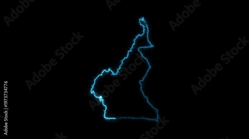 Cameroon country glowing neon border map animation digital futuristic geographic outline on black background