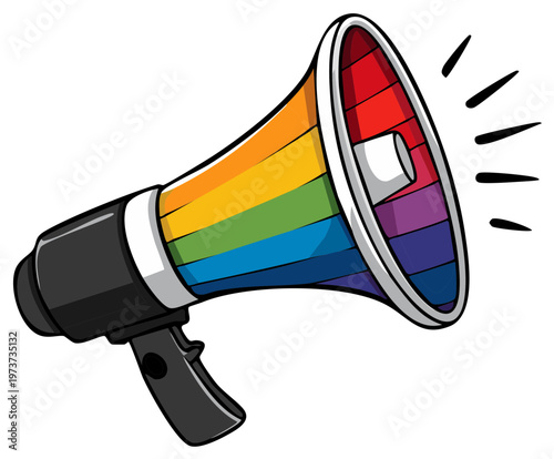 Rainbow Pride Megaphone for Announcements and Activism Cartoon Style