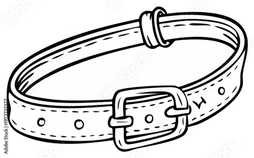 Simple line art illustration of a classic leather belt with a metal buckle and holes