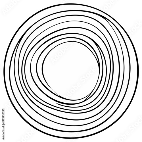 Concentric circle design with multiple strokes creating a spiral effect, black and white