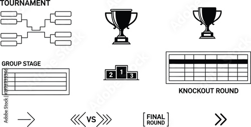 Tournament Bracket Icons, Football Championship Knockout and Sport Match Vector