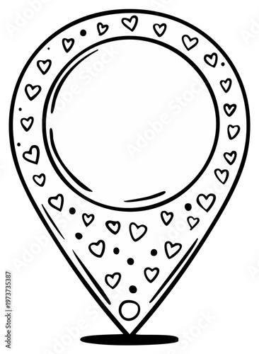 Hand-Drawn Location Pin Icon with Heart Border and Dots Design