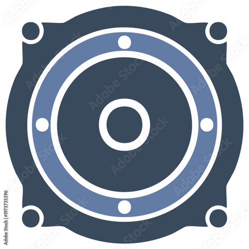 Simple flat design vector icon of a round audio speaker or woofer component