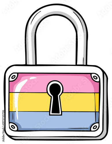 Pansexual Pride Padlock Illustration Safety Lock Security Device Colorful Protection