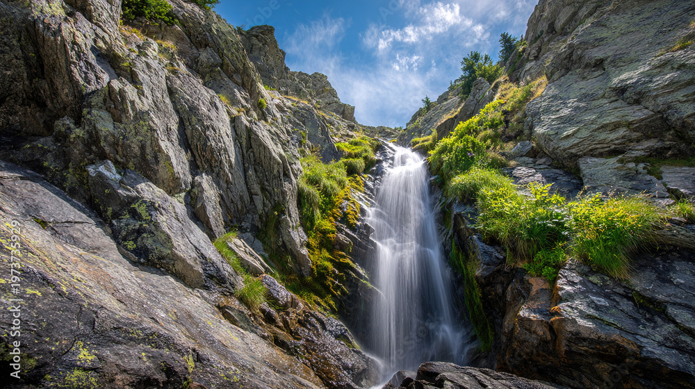 Fototapeta premium Waterfall Cascading Through Mountain Gorge
