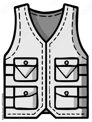 Illustration of Light Gray Vest with Many Pockets for Outdoor Activities