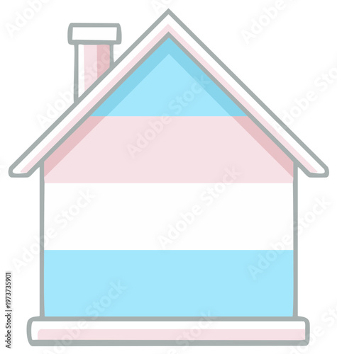 Simple house illustration with transgender flag colors on roof and walls