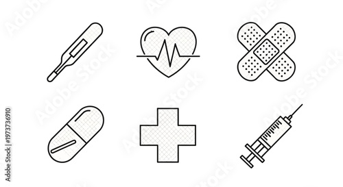 Medical icons for health and wellness.
