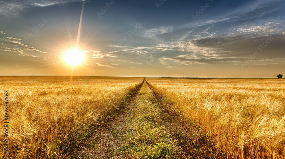 Obraz premium Sunrise Over Golden Wheat Field