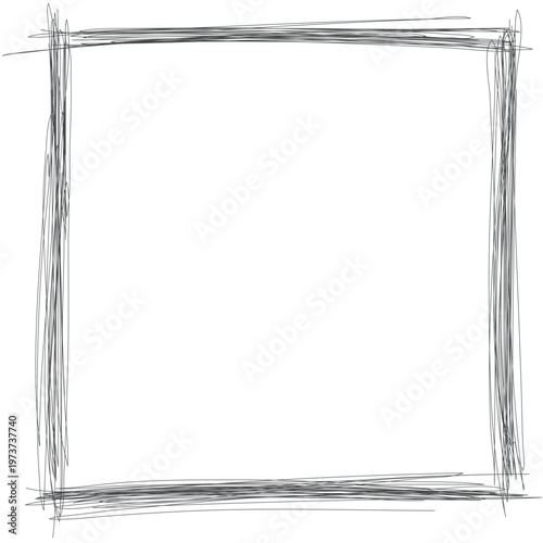 Hand Drawn Ink Scribble Square Frame - Rough Pencil Sketch Border and Messy Rectangular Doodle for Highlighting Conten
