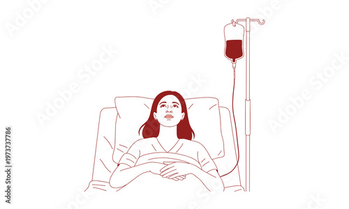 Hospital patient, woman receiving IV treatment, medical illustration, healthcare vector