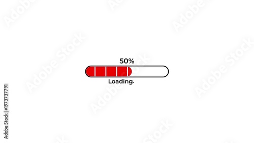 Red Progress Loading Bar Animation with Percentage on White Background