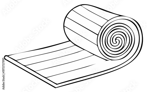 Rolled out sleeping bag illustration with a coiled end
