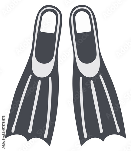 Pair of dark diving flippers or fins flat vector illustration, swimming equipment for diving and snorkeling