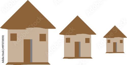 Minimalist house illustration showing different sizes of homes representing real estate concept, property scale, housing development, and residential architecture on clean neutral background