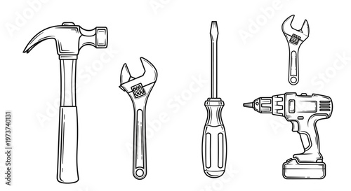 A set of basic hand tools.
