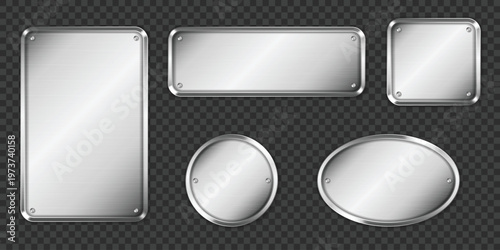 Steel or silver plates, name plaques empty mockup