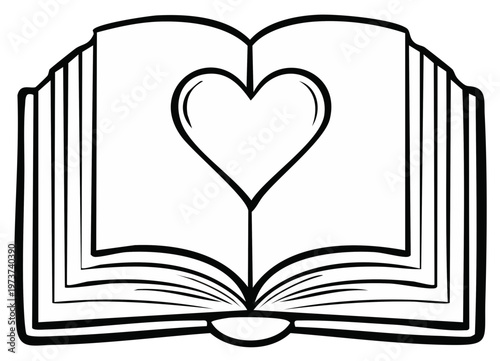 Open book with a heart symbol drawn on its pages symbolizing love and knowledge