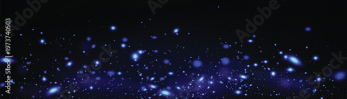 Blue fireflies glowing on transparent background