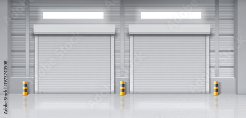 Warehouse interior with closed gates