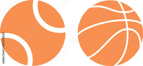 Ball icon set. Linear, silhouette, flat. Set of Orange and Orange sports ball icons. Set of monochrome soccer balls. Football or soccer related. Collection symbol of football, Orange sports balls set
