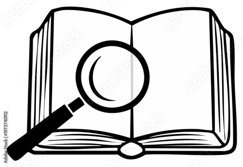 Open Book and Magnifying Glass Illustration for Reading and Research Concept