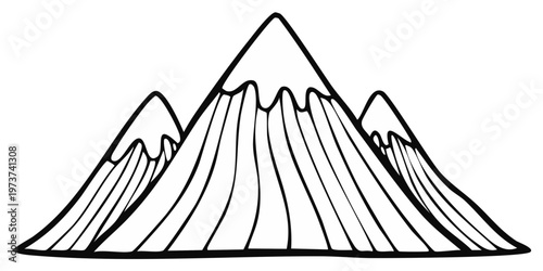 Simple Line Art Illustration of Three Peaks of Mountains with Snow Topped Summits