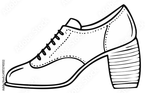 Vintage Style Oxford Shoe with High Chunky Heel and Laces