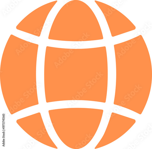 Vector beach ball icon, Orange and white, Volleyball silhouette vector, Volleyball icon, Volleyball Orange symbol, Basketball, single object, sports ball, vector. White and Orange contour drawing.