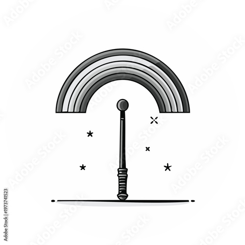 Fantasy Icon Featuring Rainbow and Wand with Stars and a Decorative Base Element Design