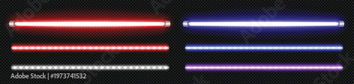 Isolated neon led lamp tube line with blue glow