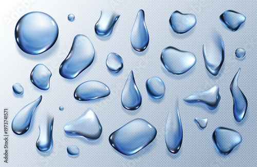 Clear water drops, dew or dripping rain droplets