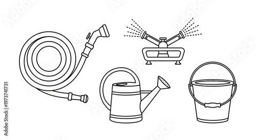 Gardening tools and equipment for watering plants.